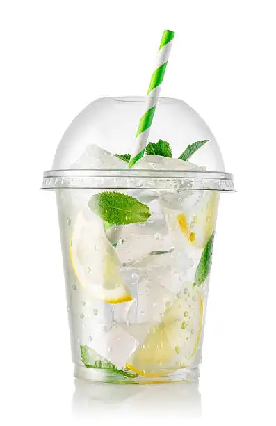 12oz Plastic Cup, clear disposable plastic cup with dome lid and striped straw